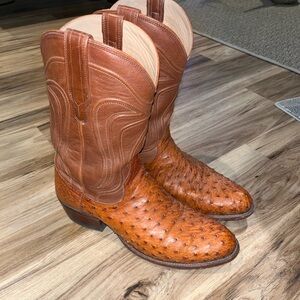Tecovas Tan Ostrich Leather Cowboy Boots